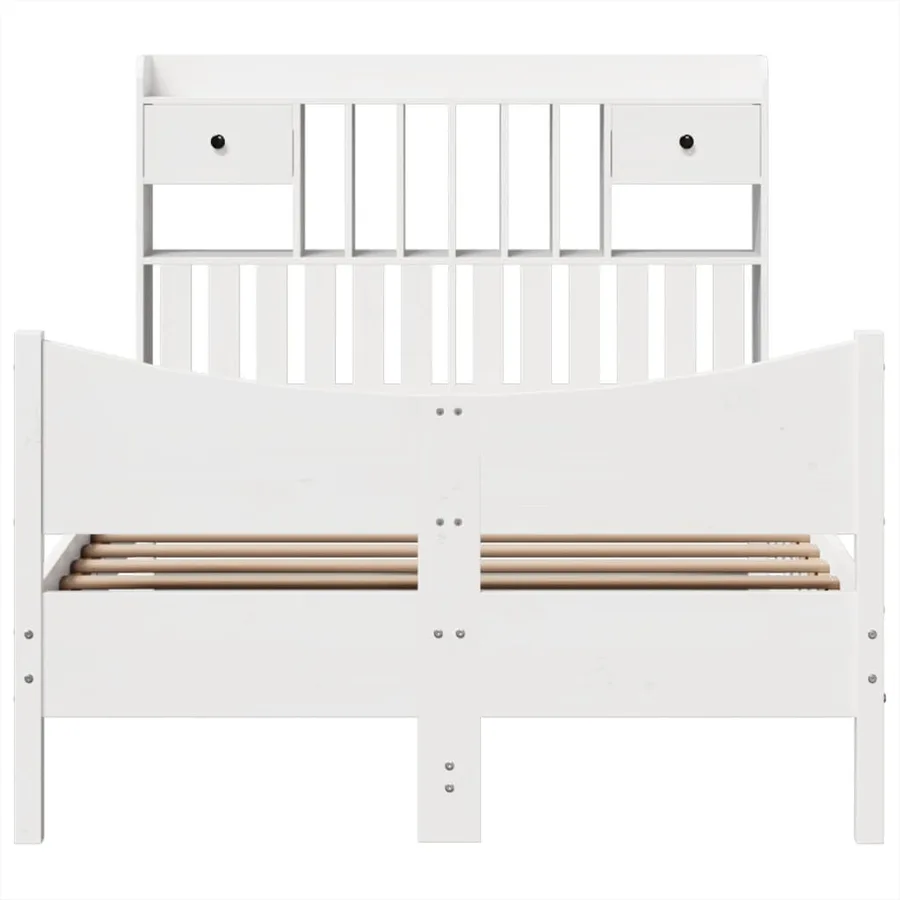 Cadre de lit sans matelas blanc 135x190 cm bois de pin massif - 4