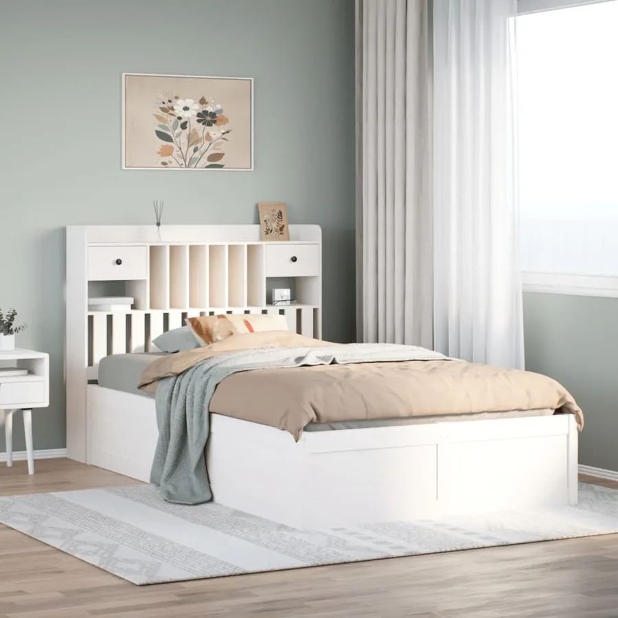 Cadre de lit sans matelas blanc 135x190 cm bois de pin massif