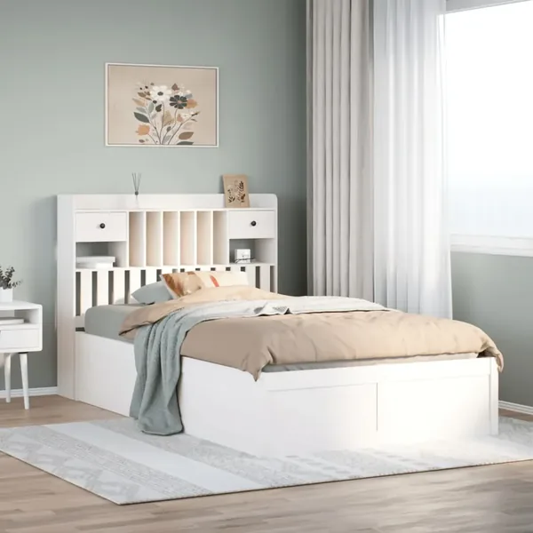 Cadre de lit sans matelas blanc 135x190 cm bois de pin massif
