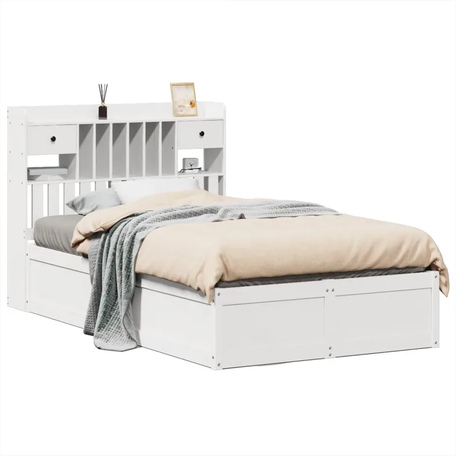 Cadre de lit sans matelas blanc 135x190 cm bois de pin massif - 2