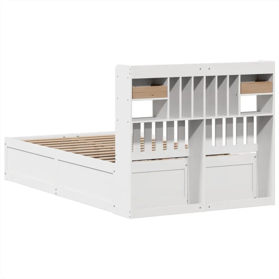 Cadre de lit sans matelas blanc 135x190 cm bois de pin massif - 7