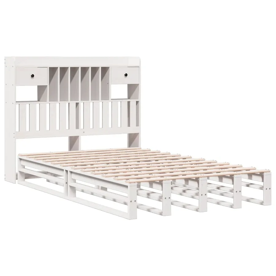 Lit bibliothèque sans matelas blanc 135x190 cm bois pin massif - 3