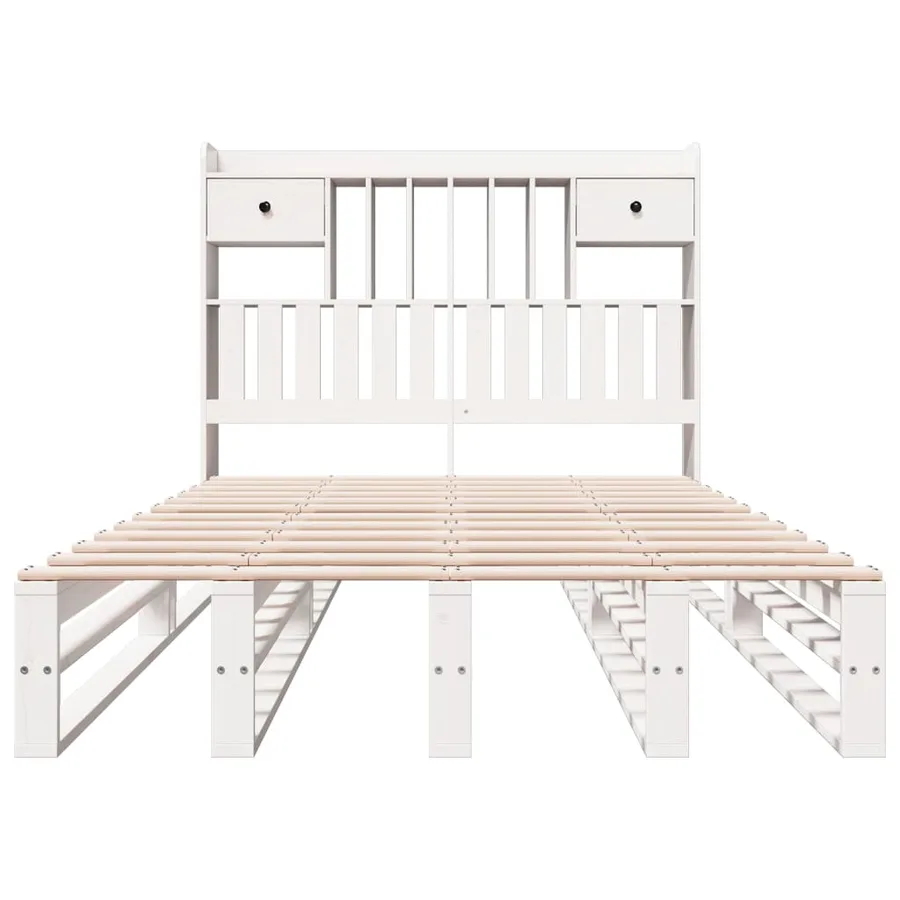 Lit bibliothèque sans matelas blanc 135x190 cm bois pin massif - 4