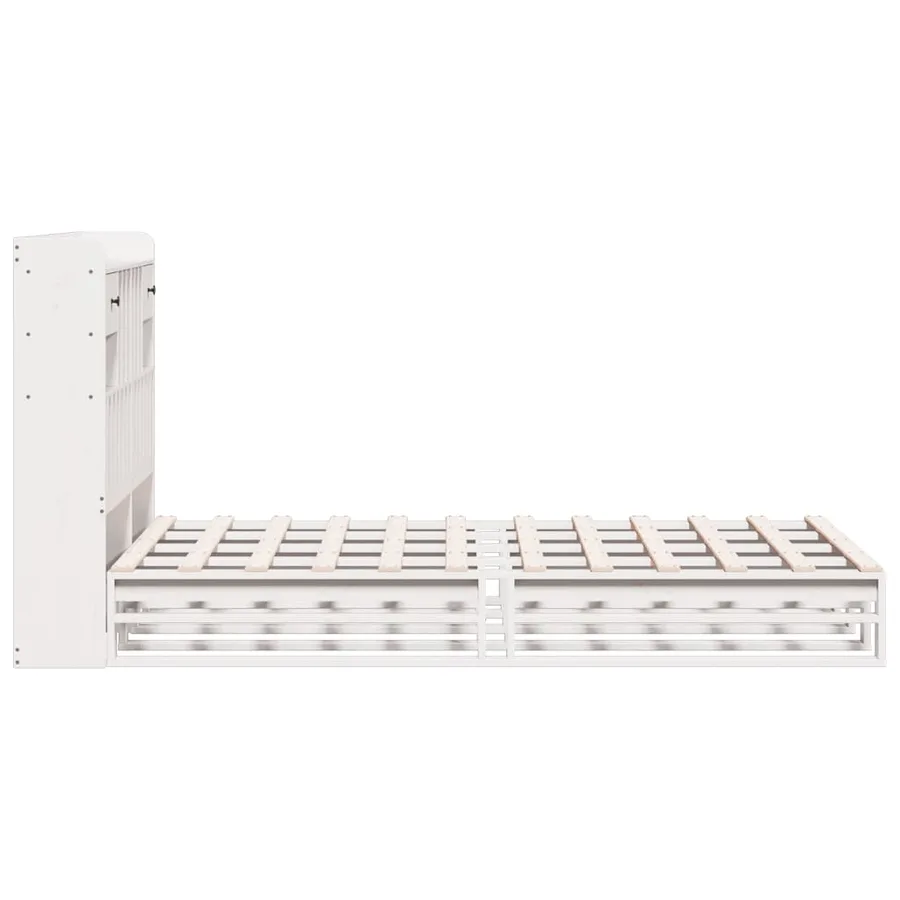 Lit bibliothèque sans matelas blanc 135x190 cm bois pin massif - 7