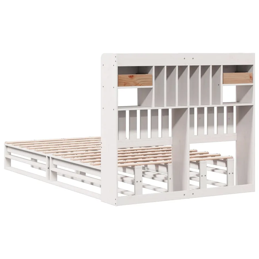 Lit bibliothèque sans matelas blanc 135x190 cm bois pin massif - 8