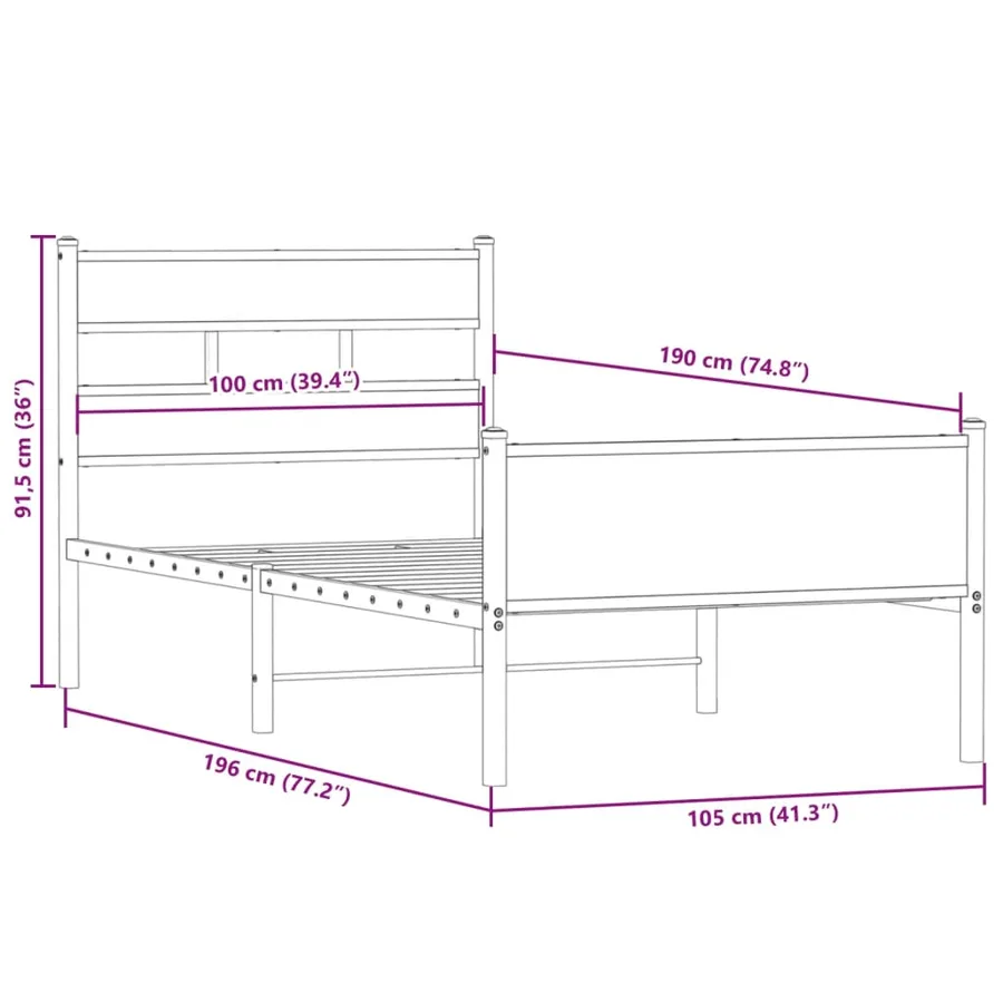 Cadre de lit sans matelas chêne fumé 100x190 cm bois ingénierie - 9