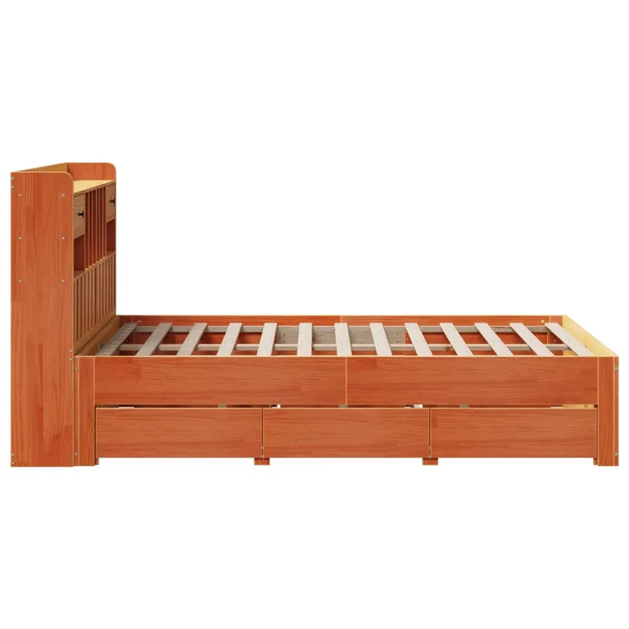 Lit bibliothèque sans matelas cire marron 135x190 cm pin massif - 10