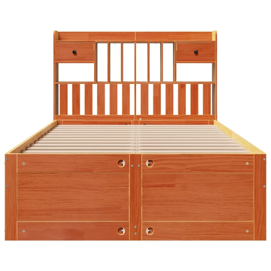 Lit bibliothèque sans matelas cire marron 135x190 cm pin massif - 4