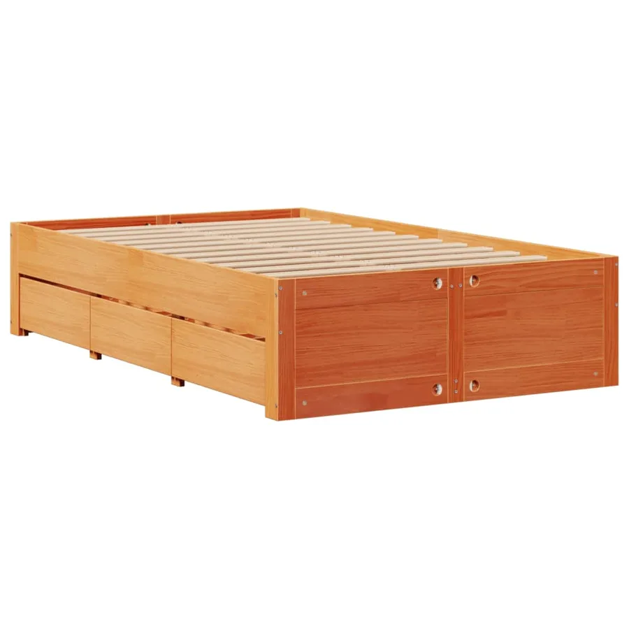 Lit bibliothèque sans matelas cire marron 135x190 cm pin massif - 6