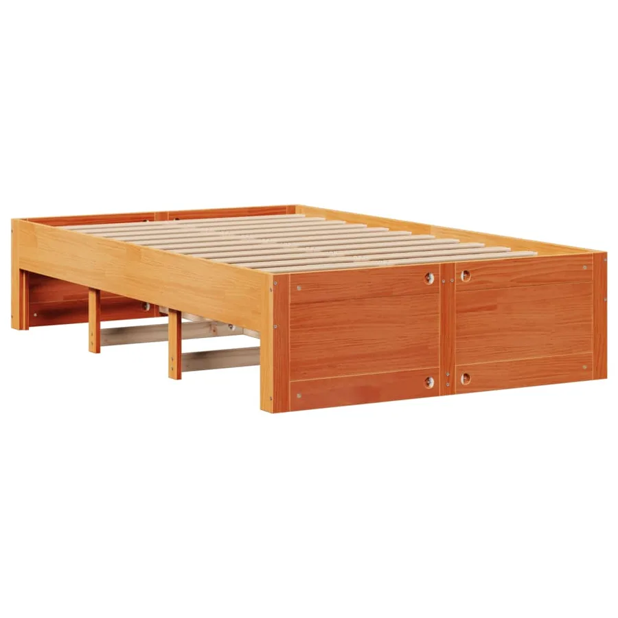 Lit bibliothèque sans matelas cire marron 135x190 cm pin massif - 7