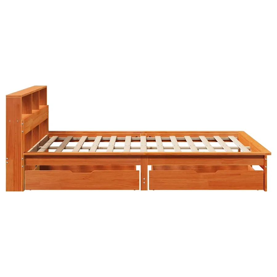 Lit bibliothèque sans matelas cire marron 150x200 cm pin massif - 5