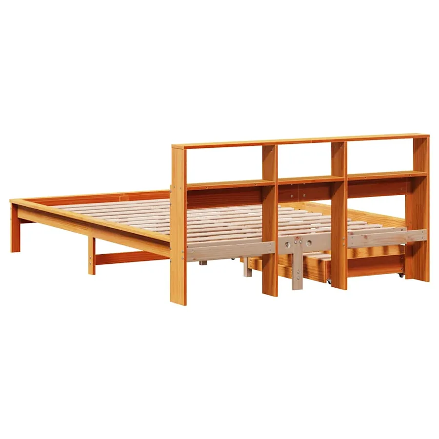 Lit bibliothèque sans matelas cire marron 150x200 cm pin massif - 6
