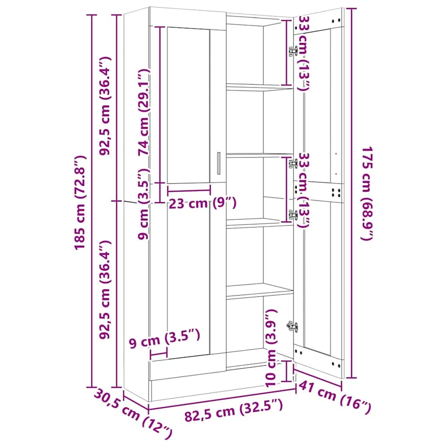 Armoire à vitrine Sonoma gris 82,5x30,5x185cm Bois ingénierie - 9