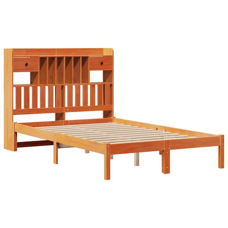 Lit bibliothèque sans matelas cire marron 135x190 cm pin massif - 3