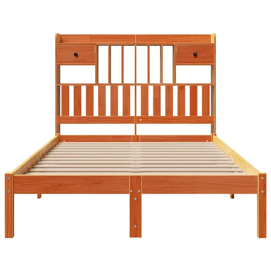 Lit bibliothèque sans matelas cire marron 135x190 cm pin massif - 4