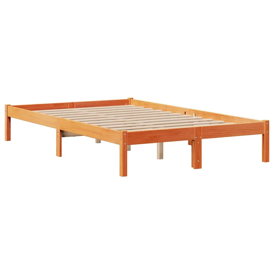 Lit bibliothèque sans matelas cire marron 135x190 cm pin massif - 5