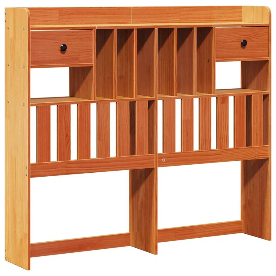 Lit bibliothèque sans matelas cire marron 135x190 cm pin massif - 6
