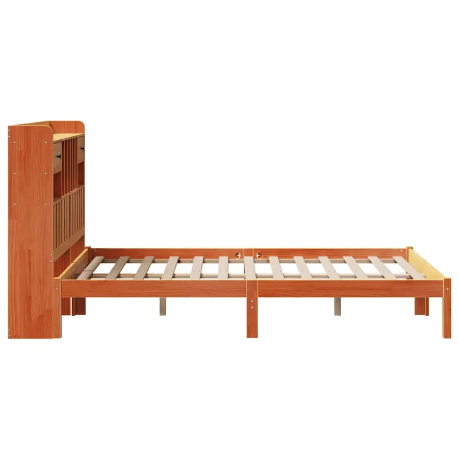 Lit bibliothèque sans matelas cire marron 135x190 cm pin massif - 7