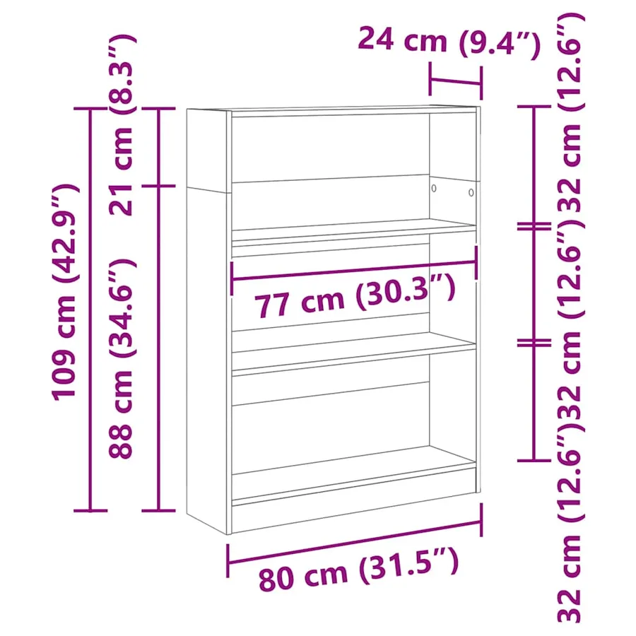 Bibliothèque chêne sonoma 80x24x109 cm bois d'ingénierie - 10