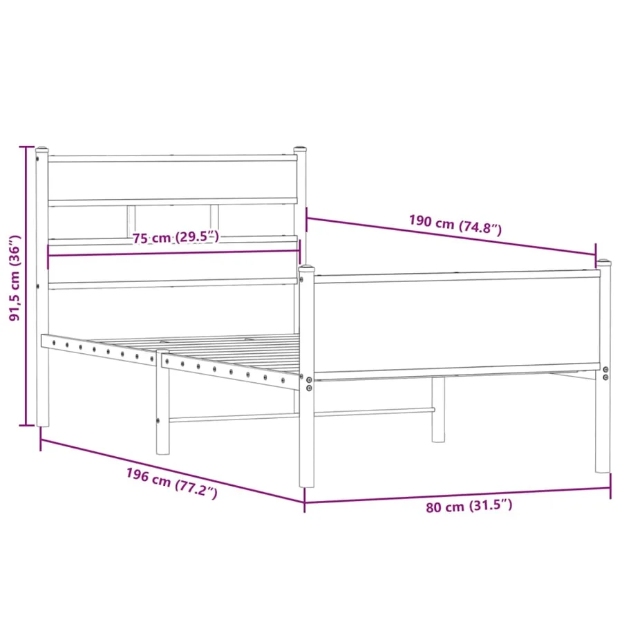 Cadre de lit sans matelas chêne fumé 75x190cm bois d'ingénierie - 9