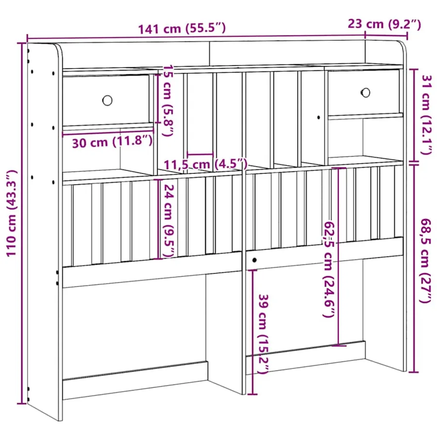 Tête de lit avec rangement cire marron 135cm bois massif de pin - 10
