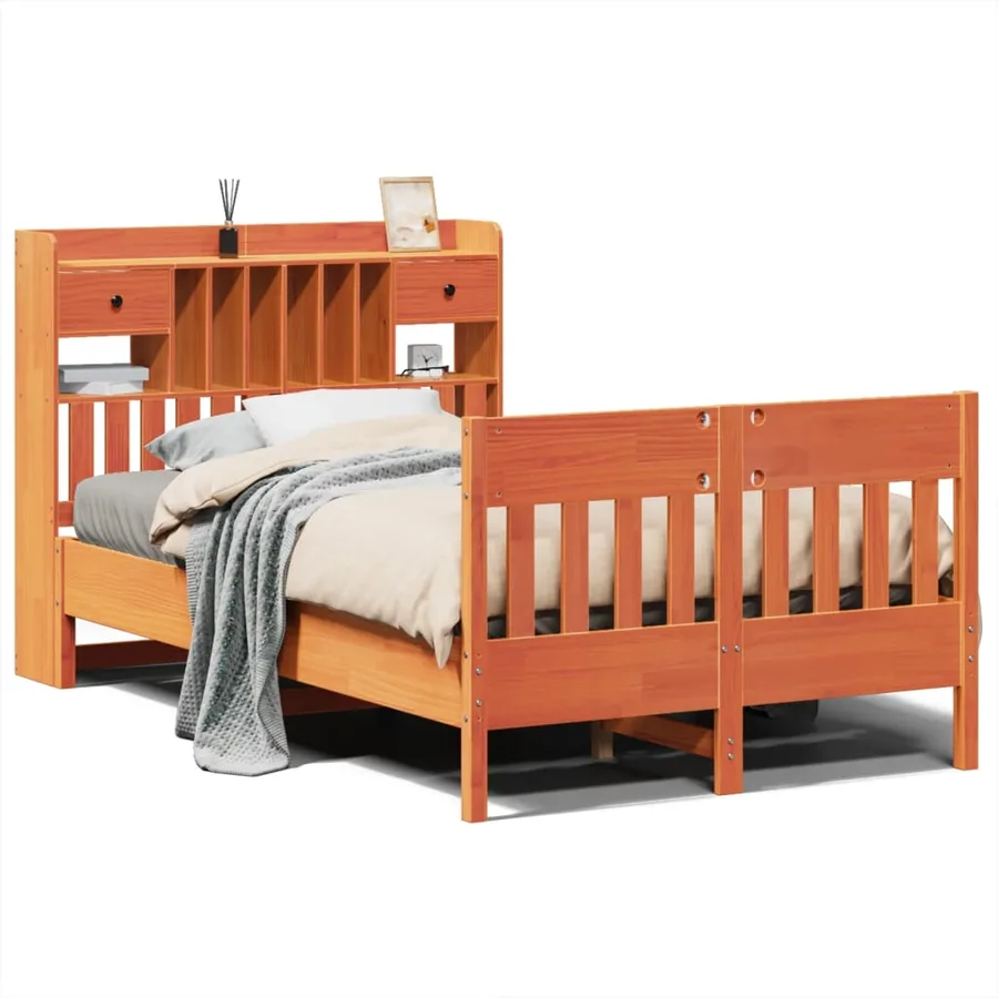 Cadre de lit sans matelas cire marron 135x190cm bois pin massif - 2