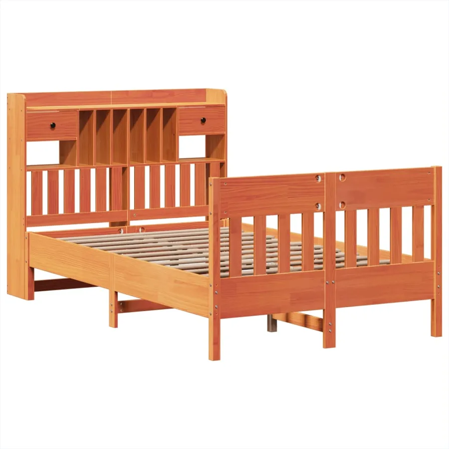 Cadre de lit sans matelas cire marron 135x190cm bois pin massif - 3