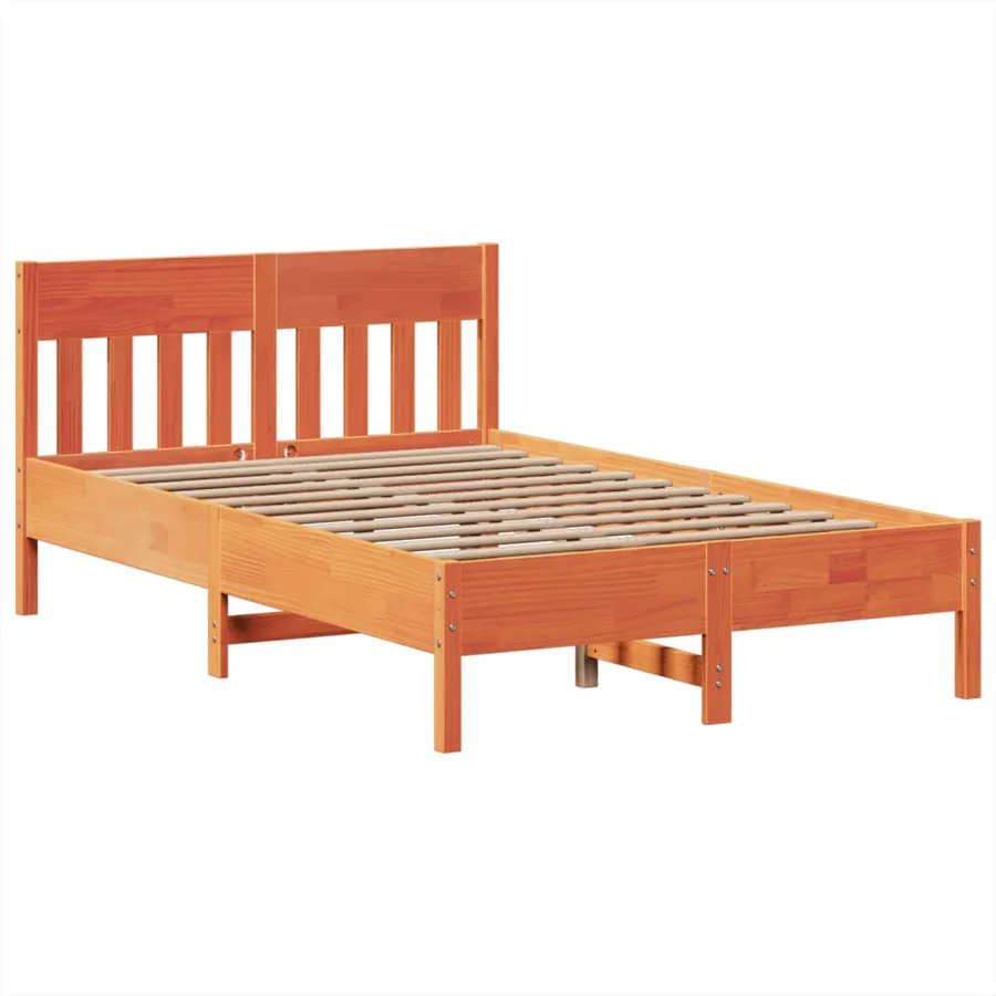Cadre de lit sans matelas cire marron 135x190cm bois pin massif - 5