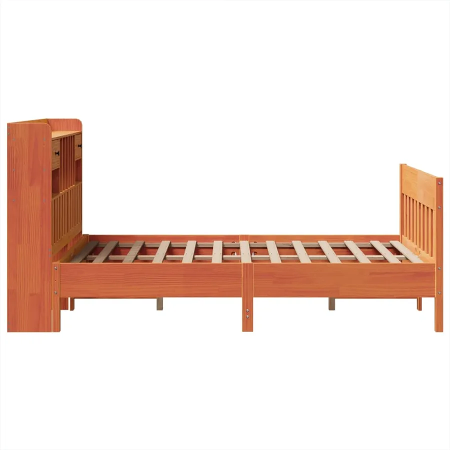 Cadre de lit sans matelas cire marron 135x190cm bois pin massif - 7