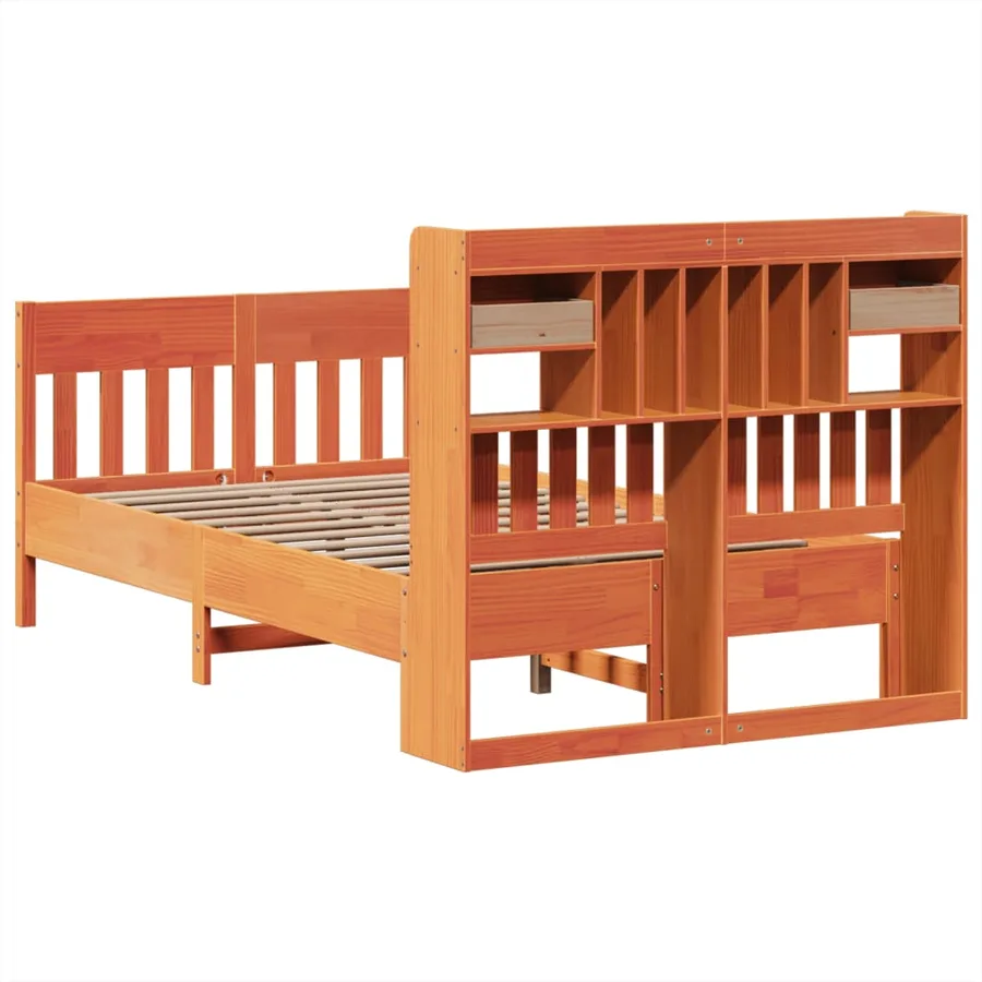 Cadre de lit sans matelas cire marron 135x190cm bois pin massif - 8