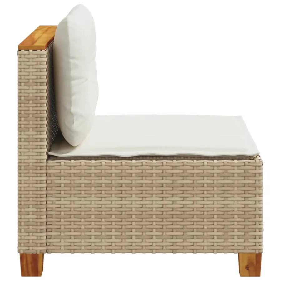 Canapé de jardin sans accoudoirs coussins beige résine tressée - 5