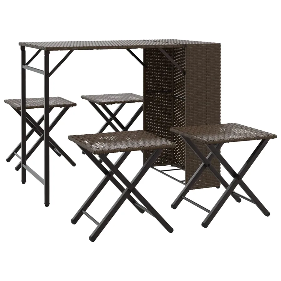 Ensemble à manger de jardin 5 pcs pliable marron résine tressée - 2