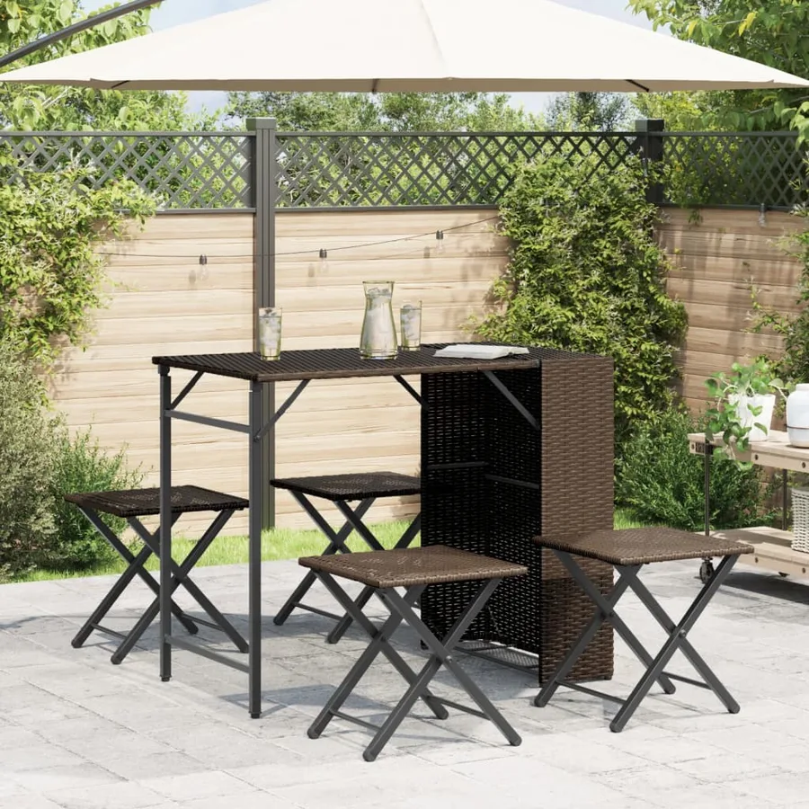 Ensemble à manger de jardin 5 pcs pliable marron résine tressée - 3