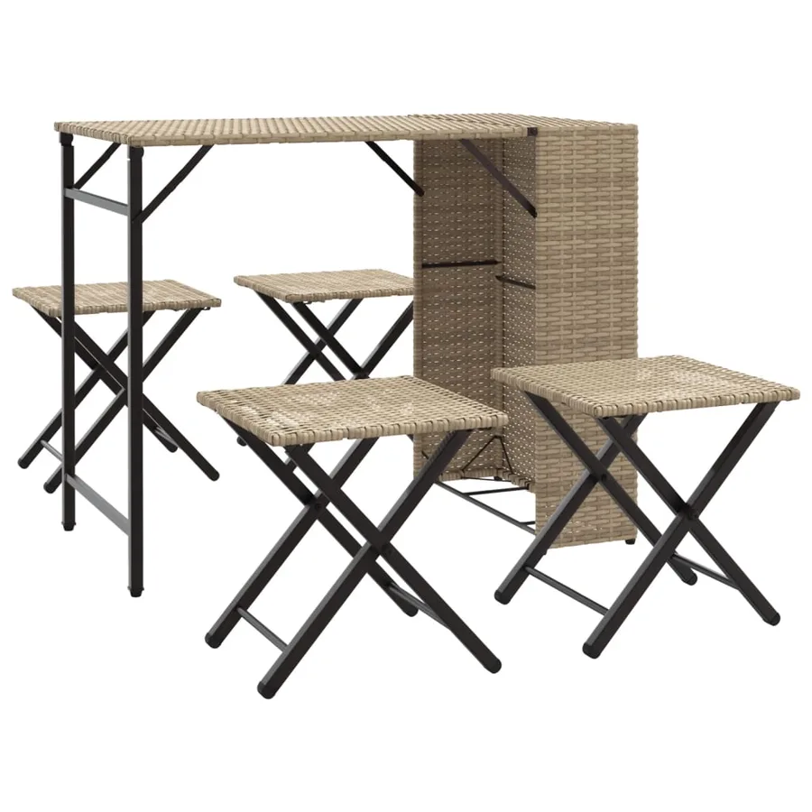 Ensemble à manger de jardin 5 pcs pliable beige résine tressée - 2