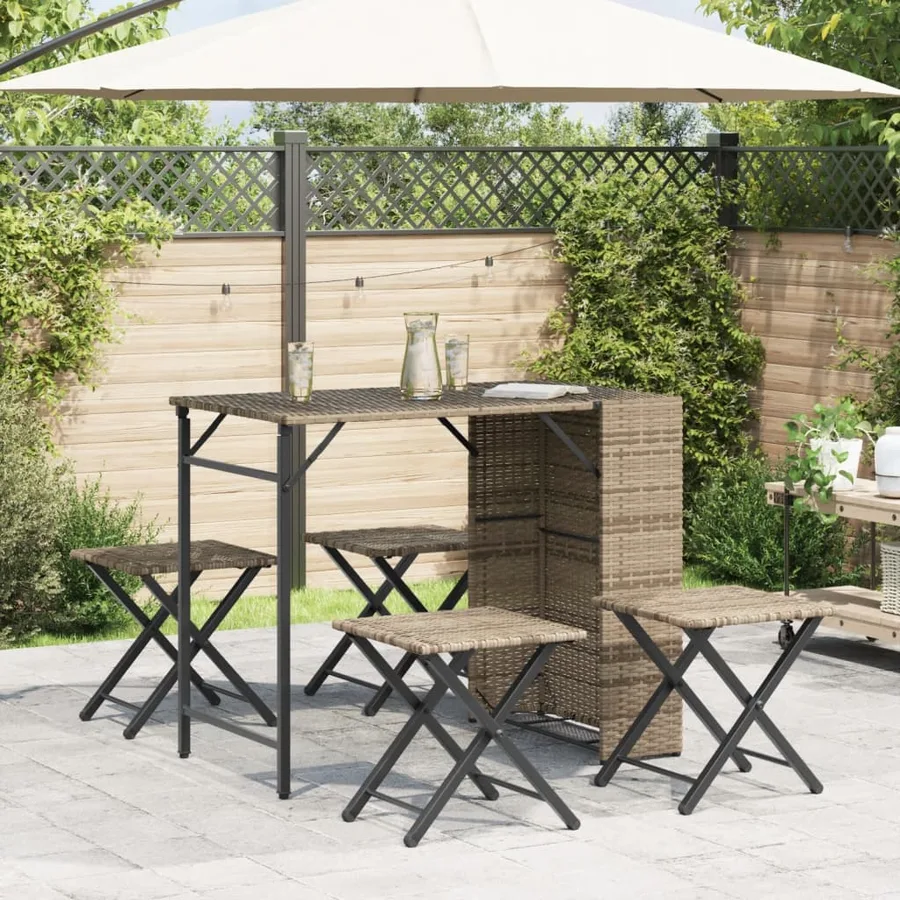 Ensemble à manger de jardin 5 pcs pliable beige résine tressée - 3