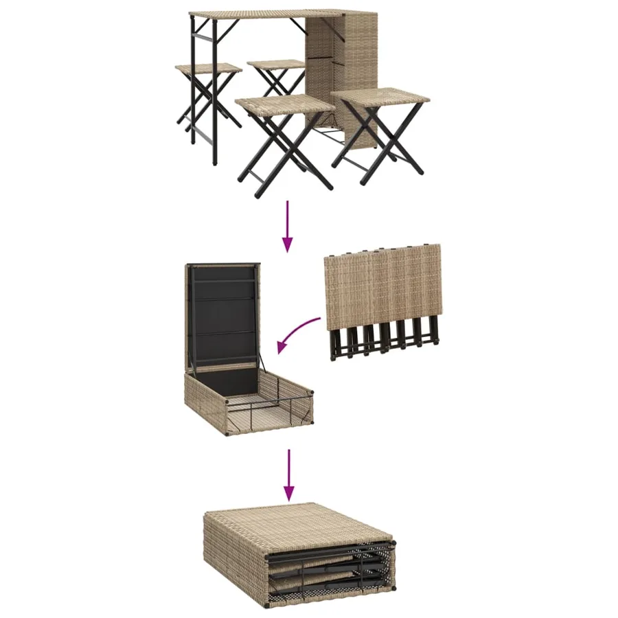 Ensemble à manger de jardin 5 pcs pliable beige résine tressée - 8