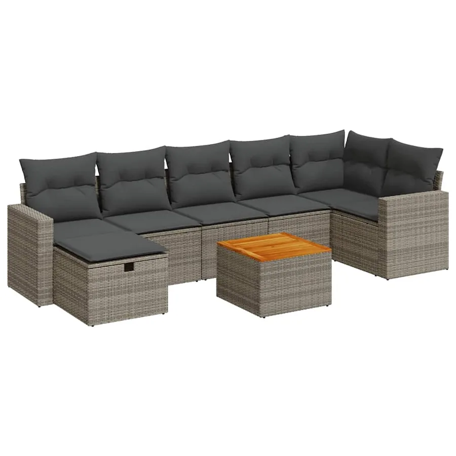 Salon de jardin 8 pcs avec coussins gris résine tressée - 2