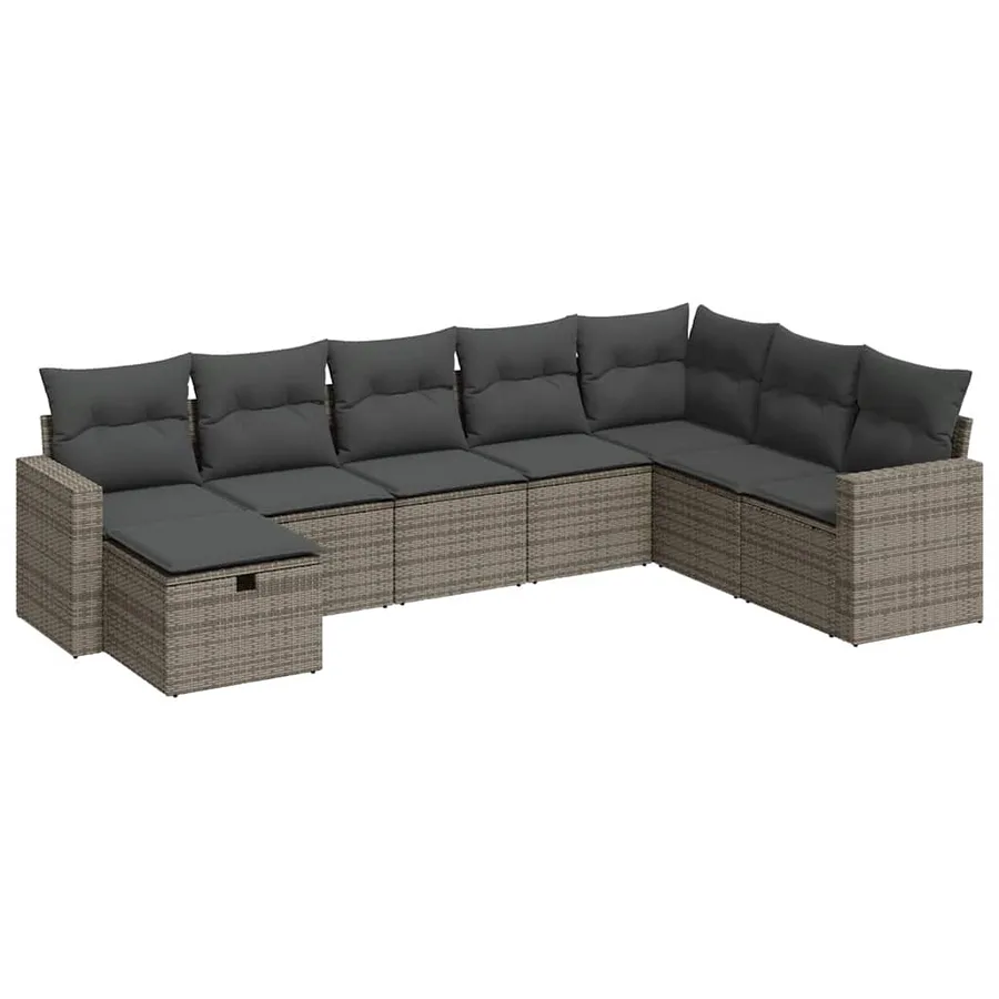 Salon de jardin 8 pcs avec coussins gris résine tressée - 2