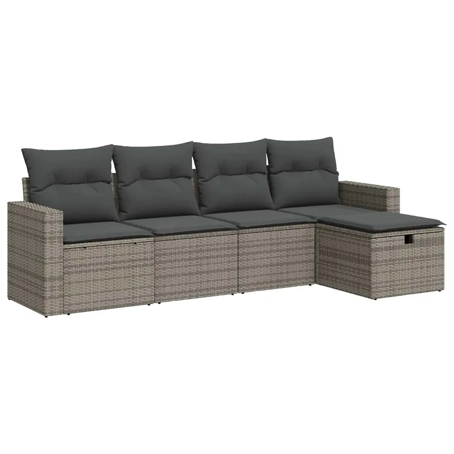 Salon de jardin 5 pcs avec coussins gris résine tressée - 2