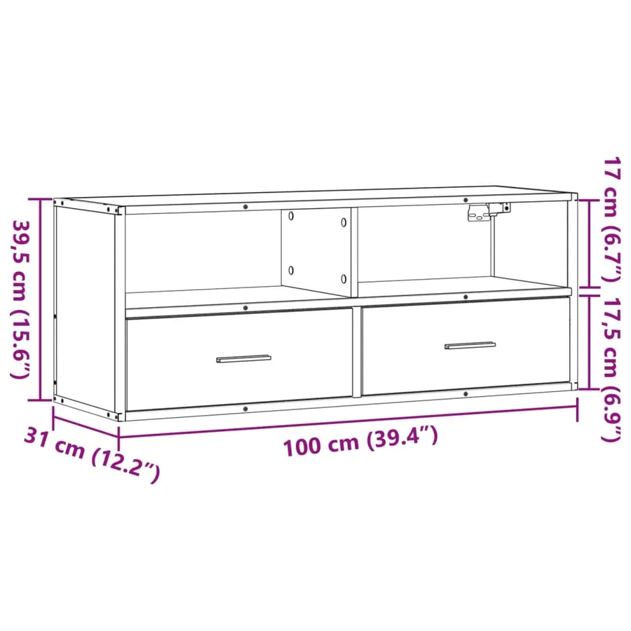 Meuble TV chêne fumé 100x31x39,5 cm bois d'ingénierie et métal - 11