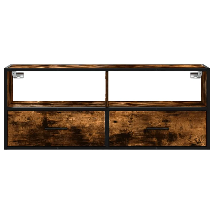 Meuble TV chêne fumé 100x31x39,5 cm bois d'ingénierie et métal - 4