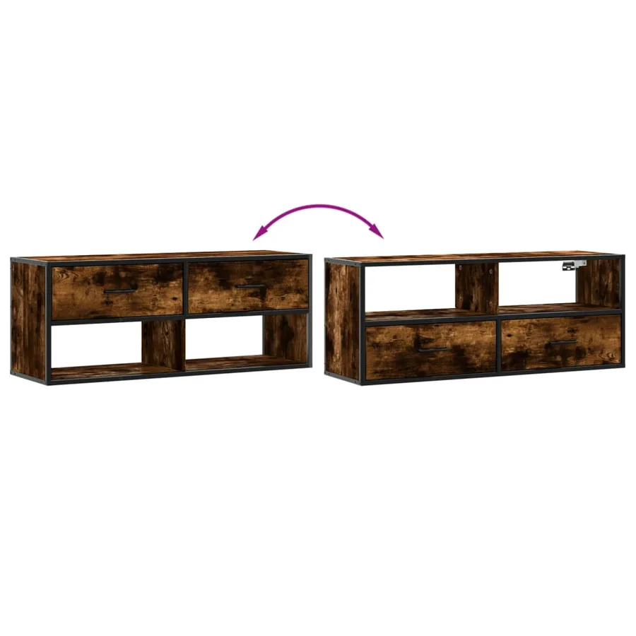 Meuble TV chêne fumé 100x31x39,5 cm bois d'ingénierie et métal - 7
