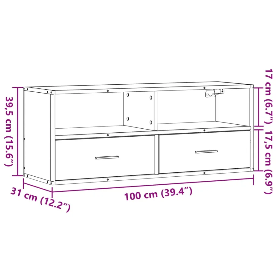 Meuble TV chêne marron 100x31x39,5cm bois d'ingénierie et métal - 11