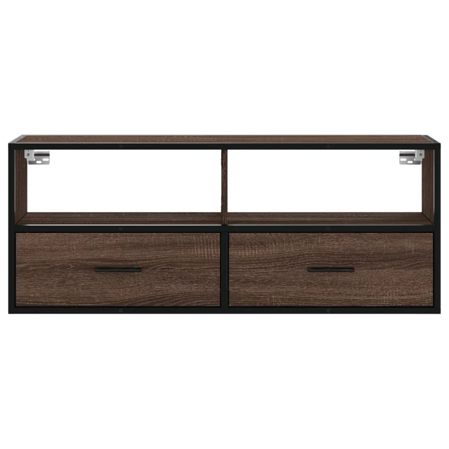 Meuble TV chêne marron 100x31x39,5cm bois d'ingénierie et métal - 4