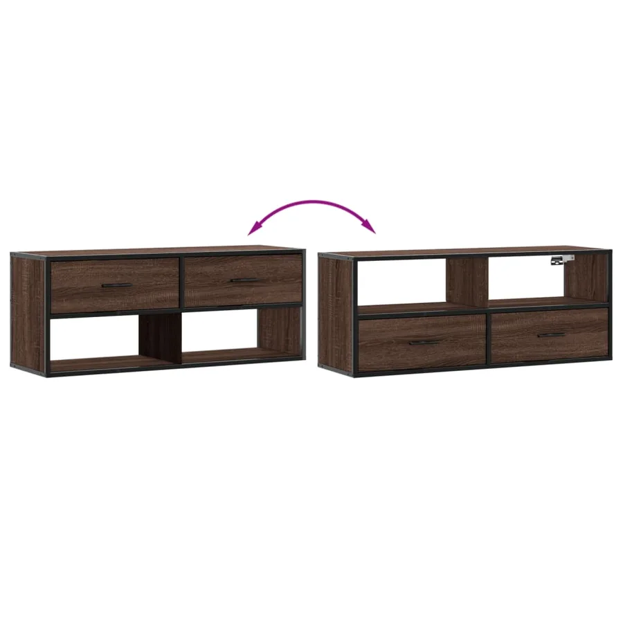 Meuble TV chêne marron 100x31x39,5cm bois d'ingénierie et métal - 7