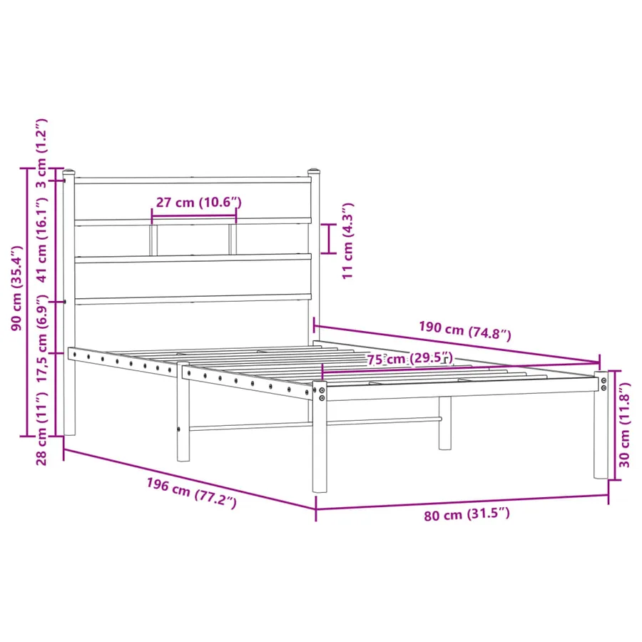 Cadre de lit sans matelas avec tête de lit 75x190 cm - 9