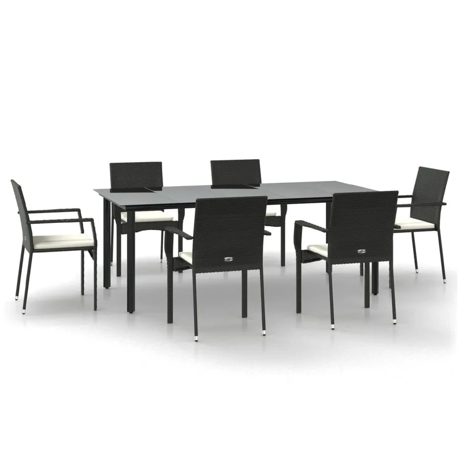 Ensemble à manger de jardin coussins 7pcs Noir Résine tressée - 2