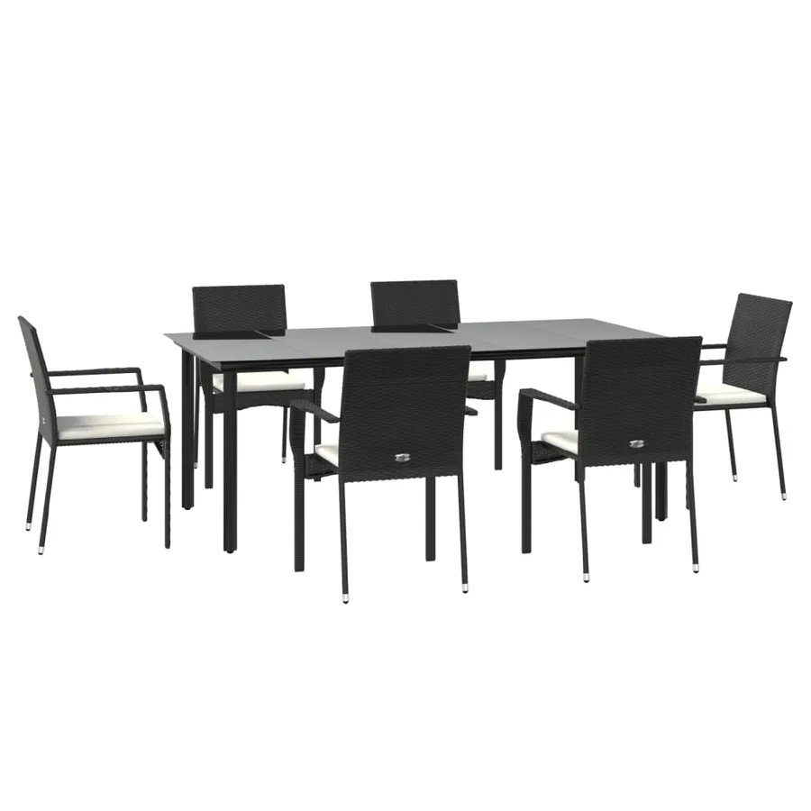 Ensemble à manger de jardin coussins 7pcs Noir Résine tressée - 3