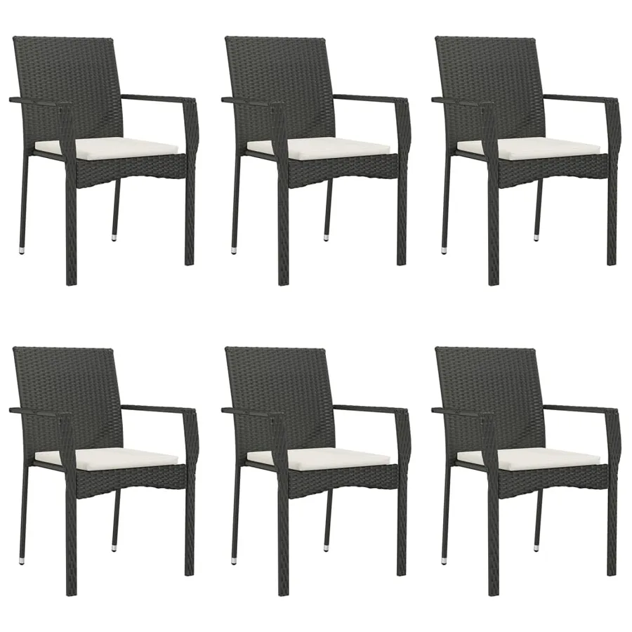 Ensemble à manger de jardin coussins 7pcs Noir Résine tressée - 4