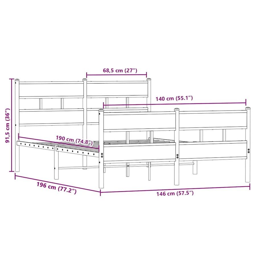 Cadre de lit en métal sans matelas chêne sonoma 140x190 cm - 9
